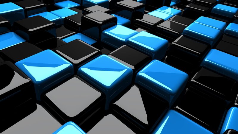 Blue and Black Cubes — Abstract, 3d Render, Shiny Surfaces