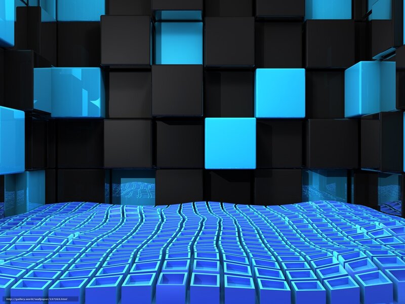Blue and Black Cubes — Abstract, Digital Art