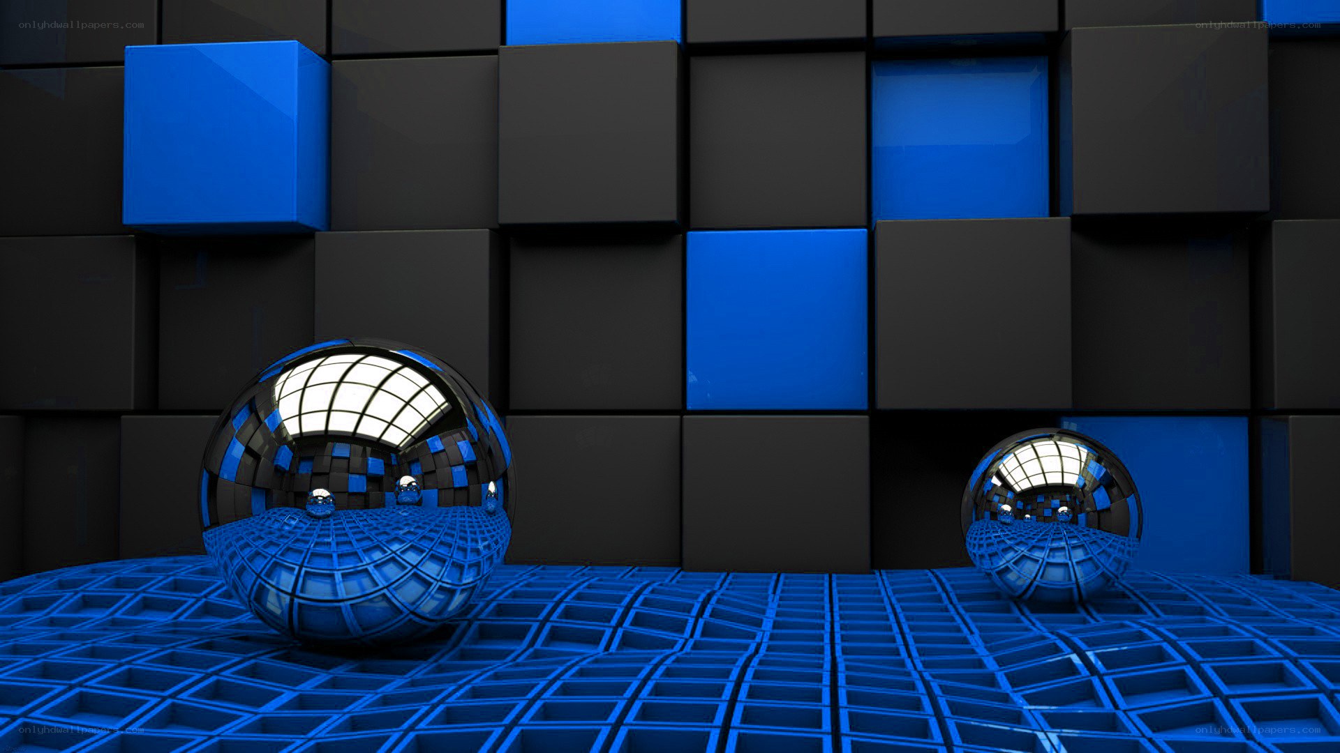 Blue and black geometric spheres