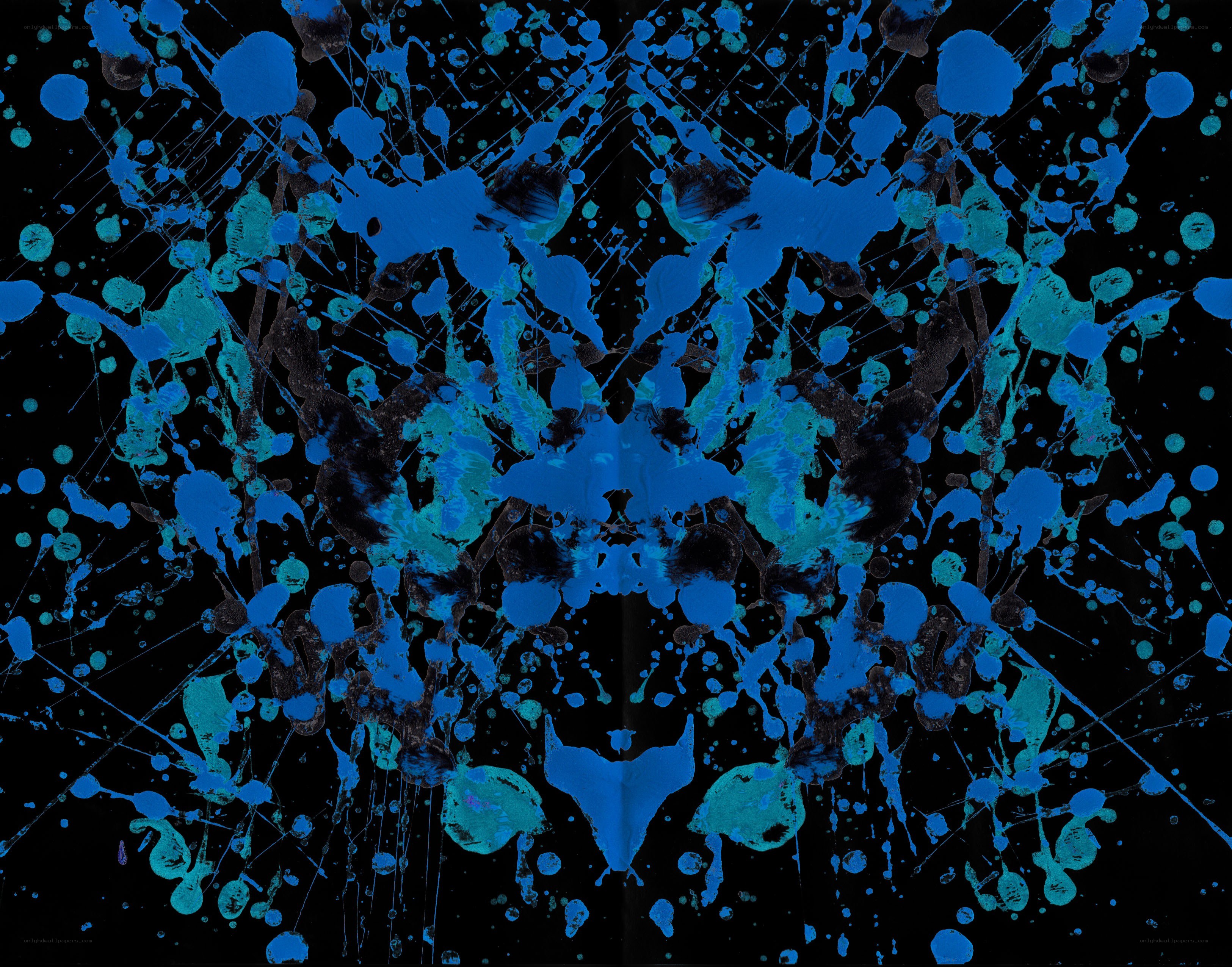 Blue and black ink splatter art