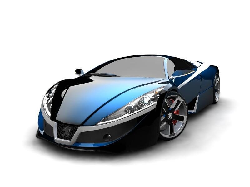 Blue and Black Sports Car — Modern, 3d Render, Wheels