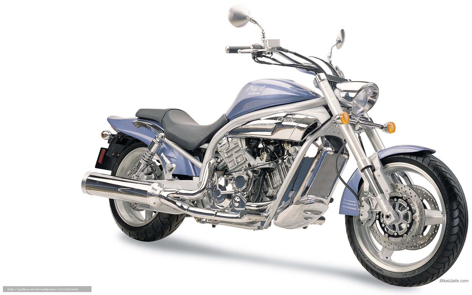 blue and chrome cruiser motorcycle