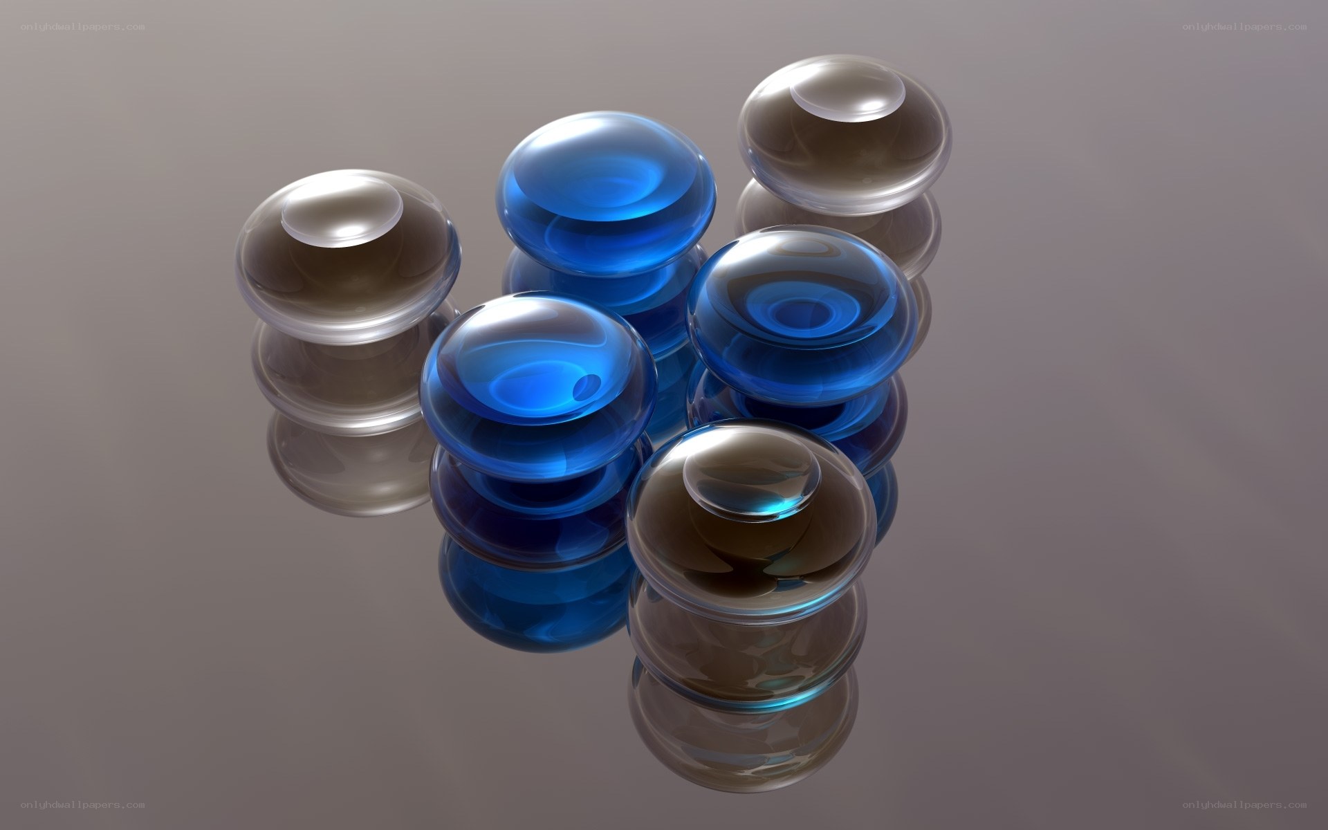 Blue and clear glass spheres