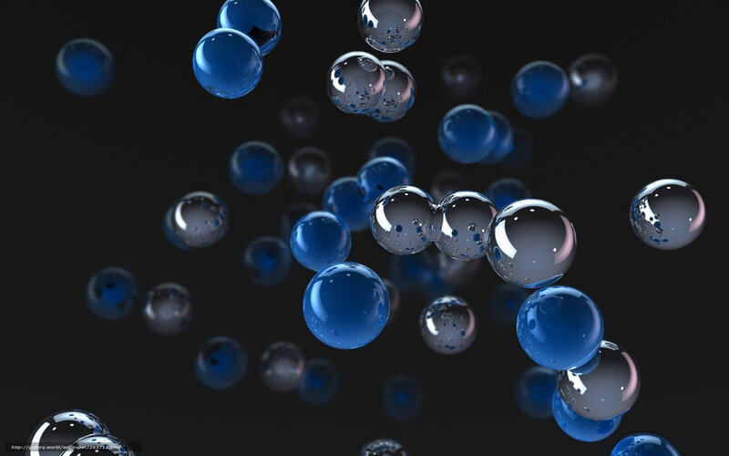 Blue and clear spheres floating