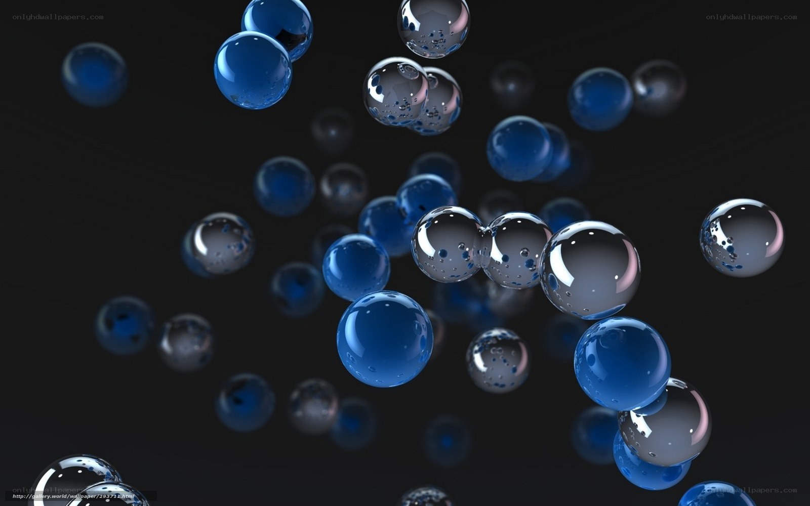 Blue and clear spheres floating