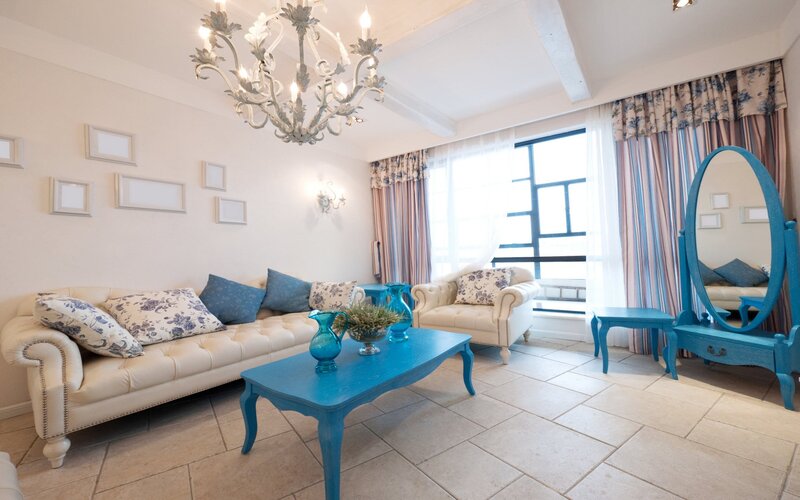 Blue and cream living room