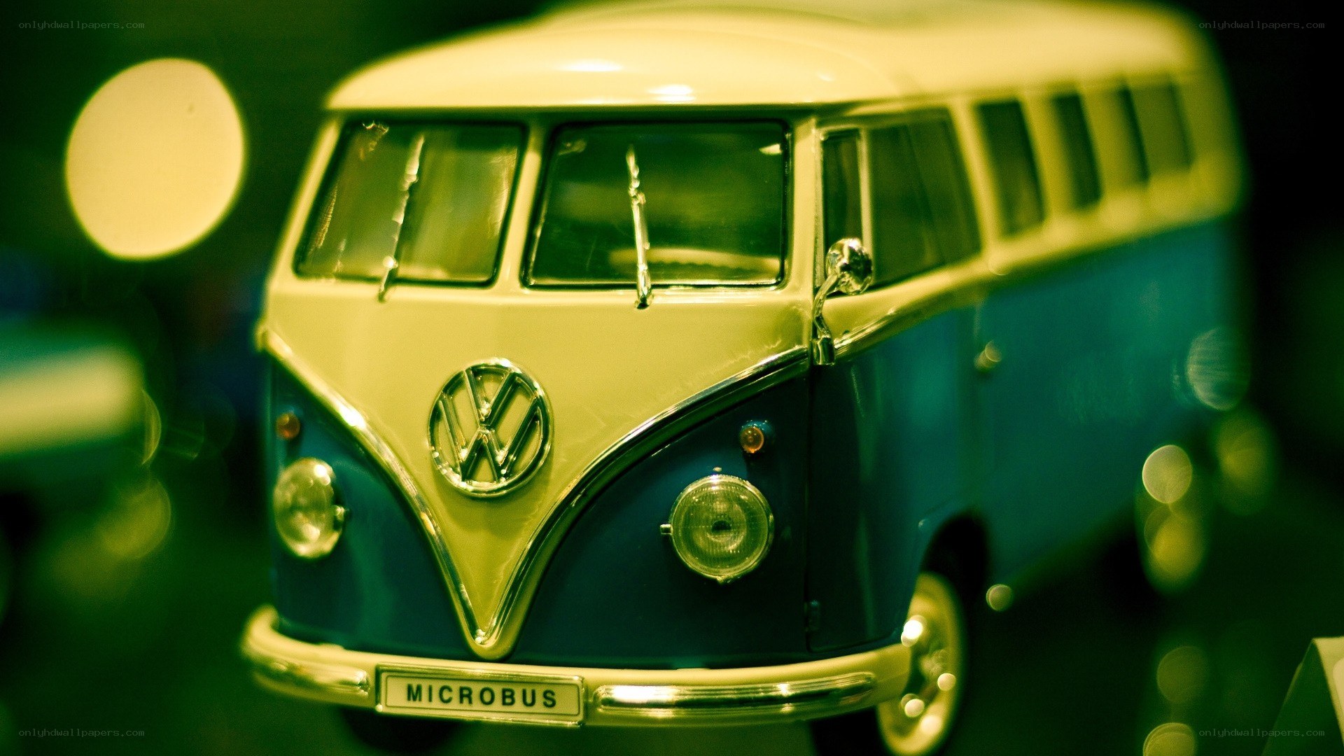 Blue and cream toy bus