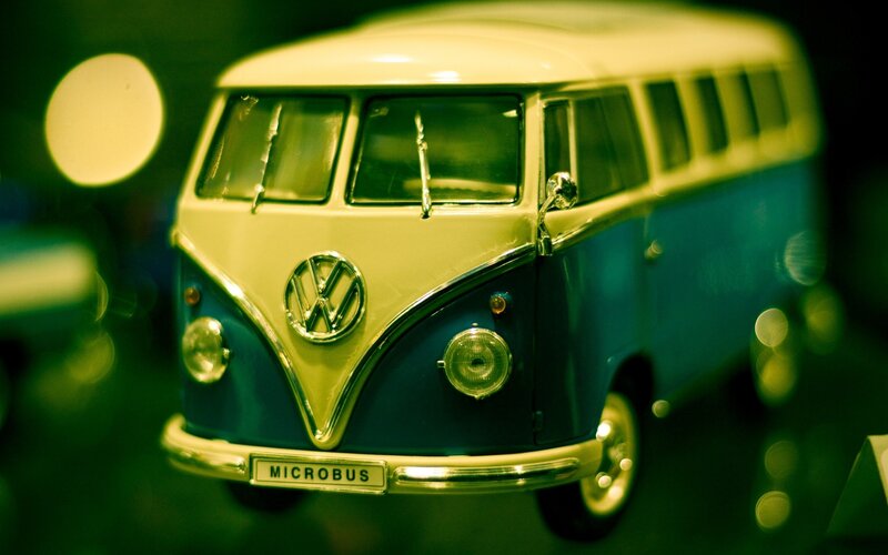 Blue and cream Volkswagen Microbus