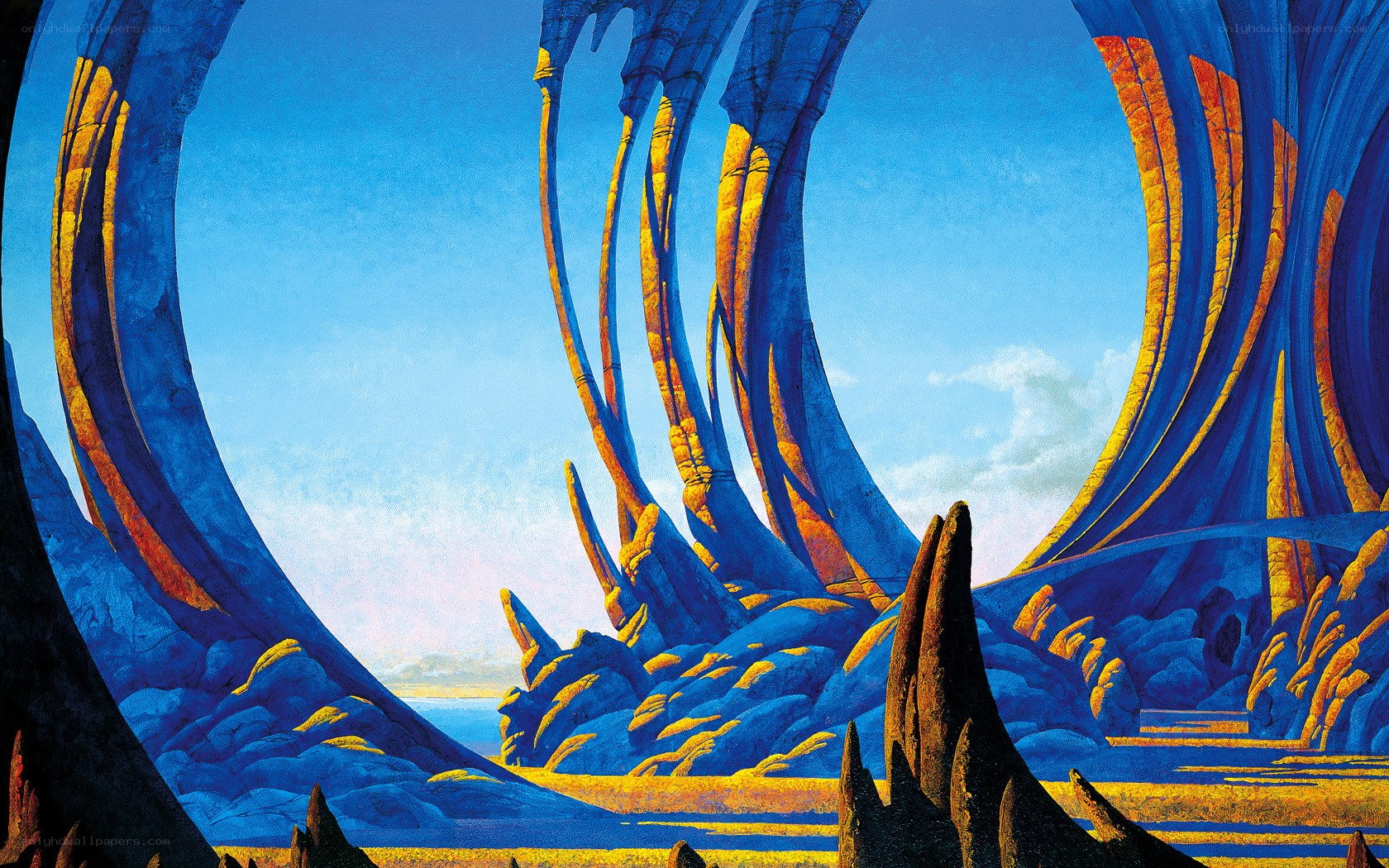 Blue and gold alien landscape