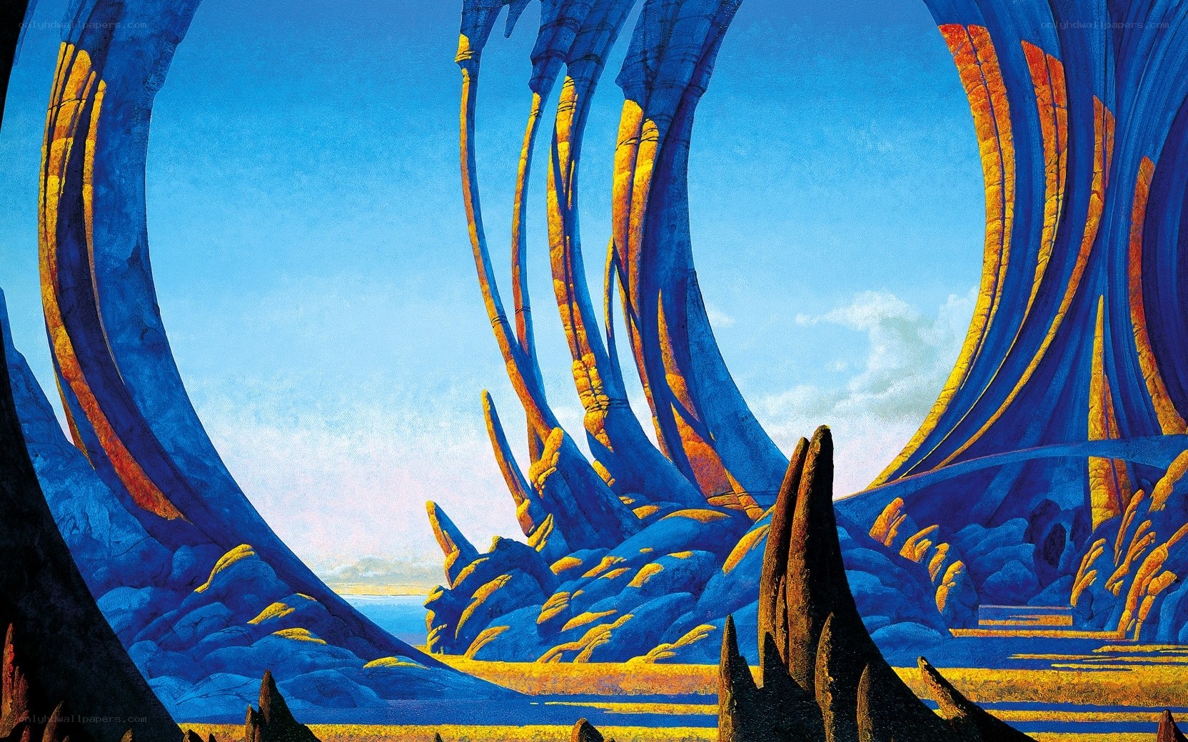 Blue and gold alien landscape