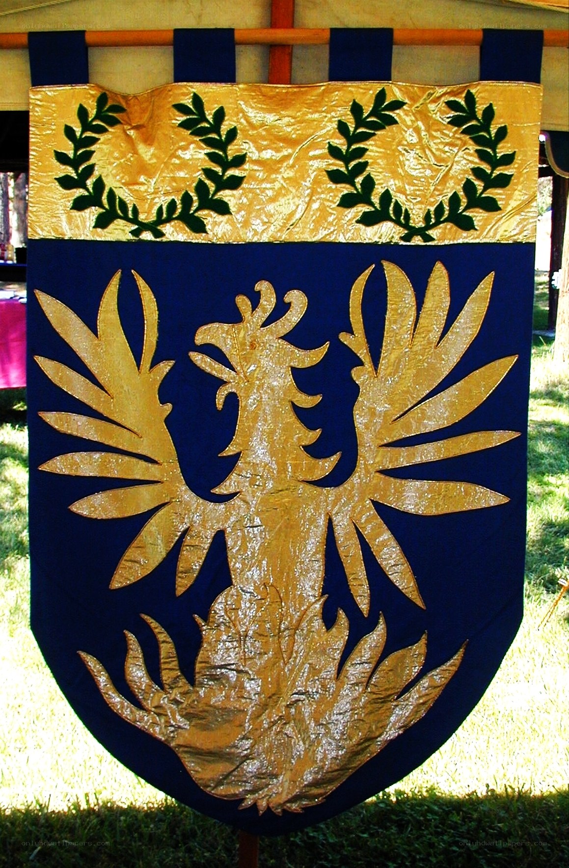Blue and gold banner with eagle