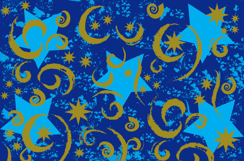 blue and gold celestial pattern