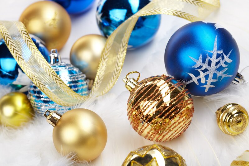 Blue and gold Christmas ornaments