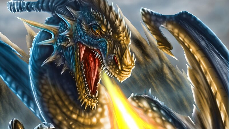Blue and Gold Dragon — Dramatic, Digital Art