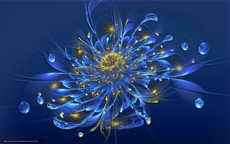 Blue and Gold Fractal Flower — Dramatic