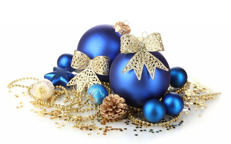 blue and gold holiday ornaments