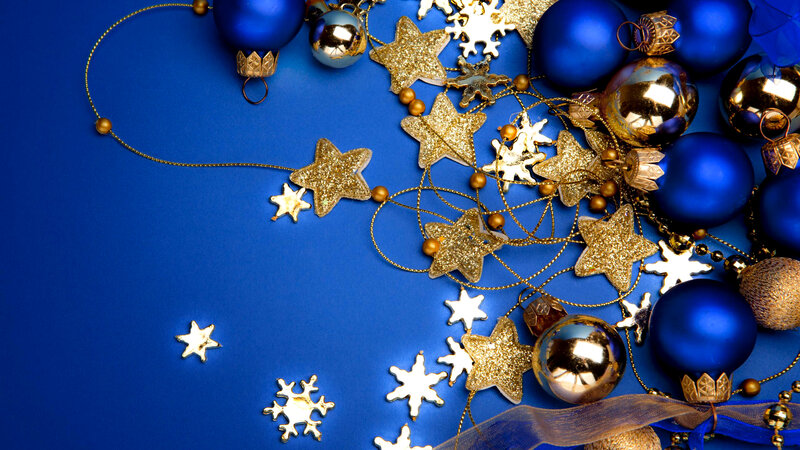 Blue and Gold Ornaments — Festive, Winter, Photograph, Stars