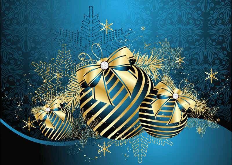 Blue and Gold Ornaments — Festive, Winter, Vector Art, Snowflakes