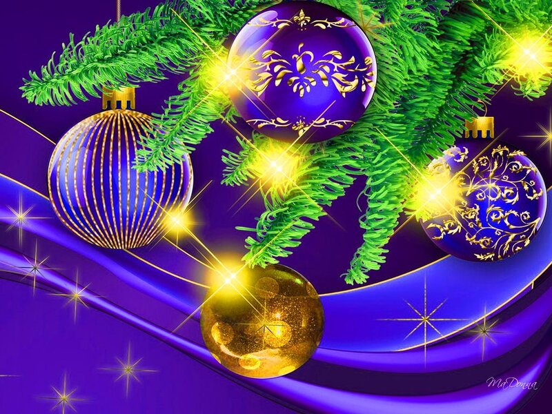 Blue and Gold Ornaments — Purple, Festive
