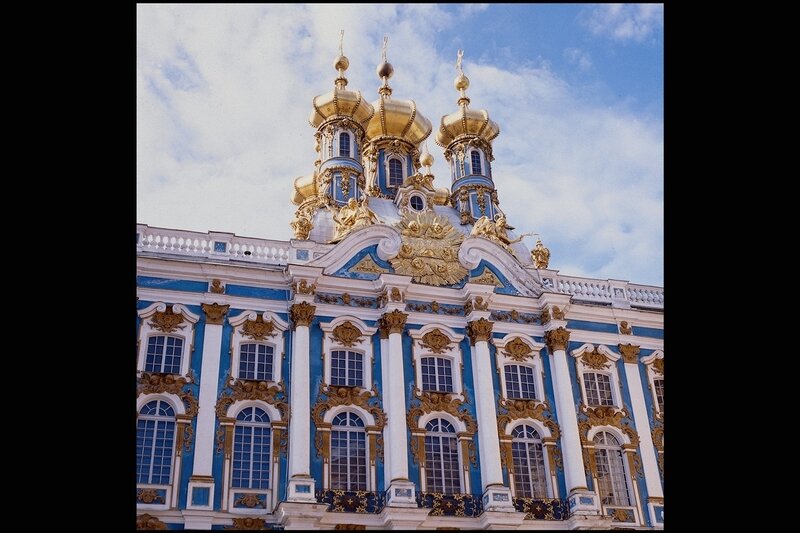 Blue and gold palace facade