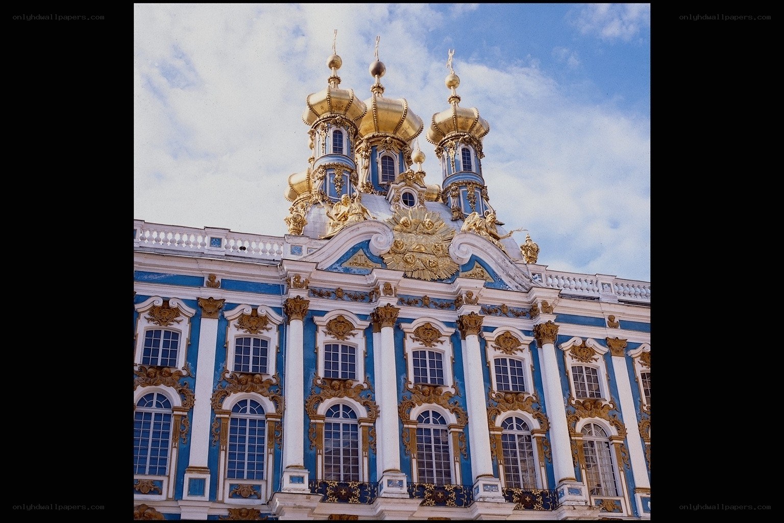 Blue and gold palace facade