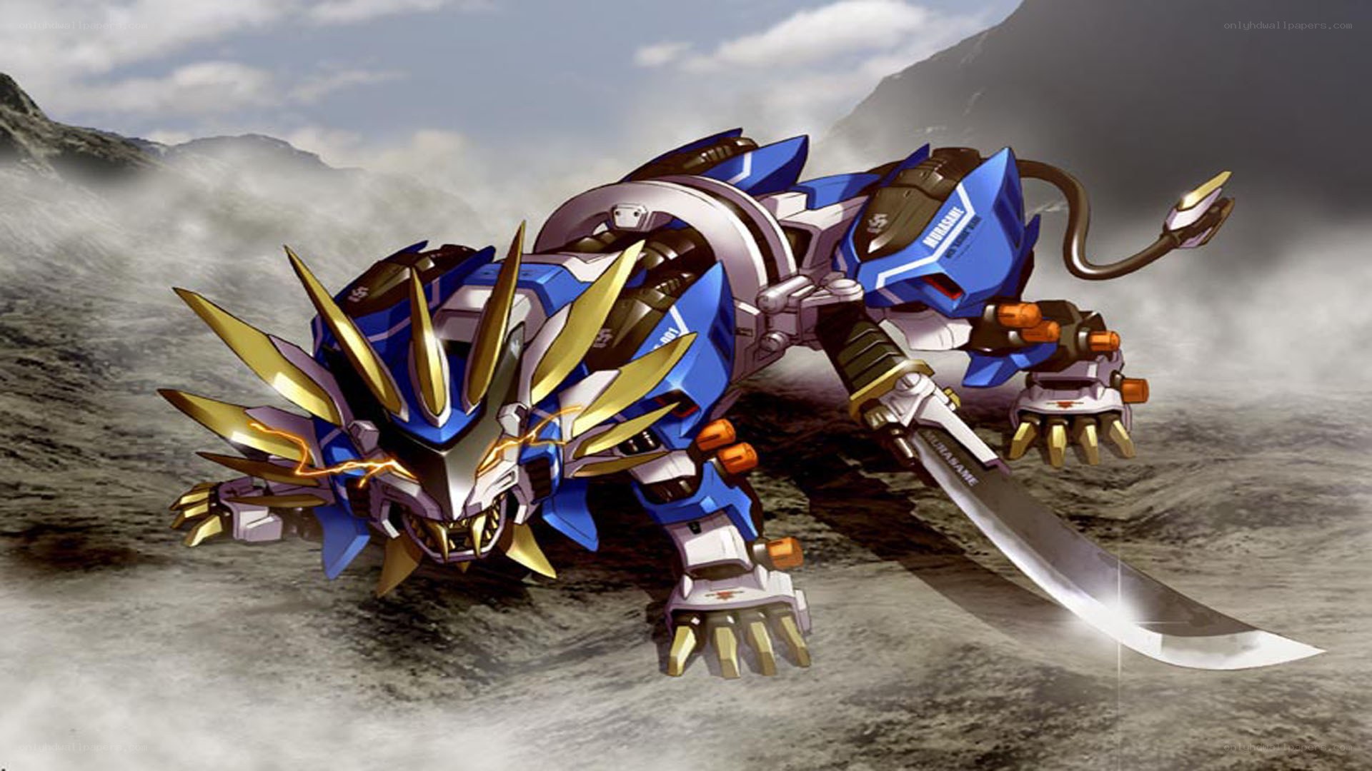 Blue and gold robotic lion