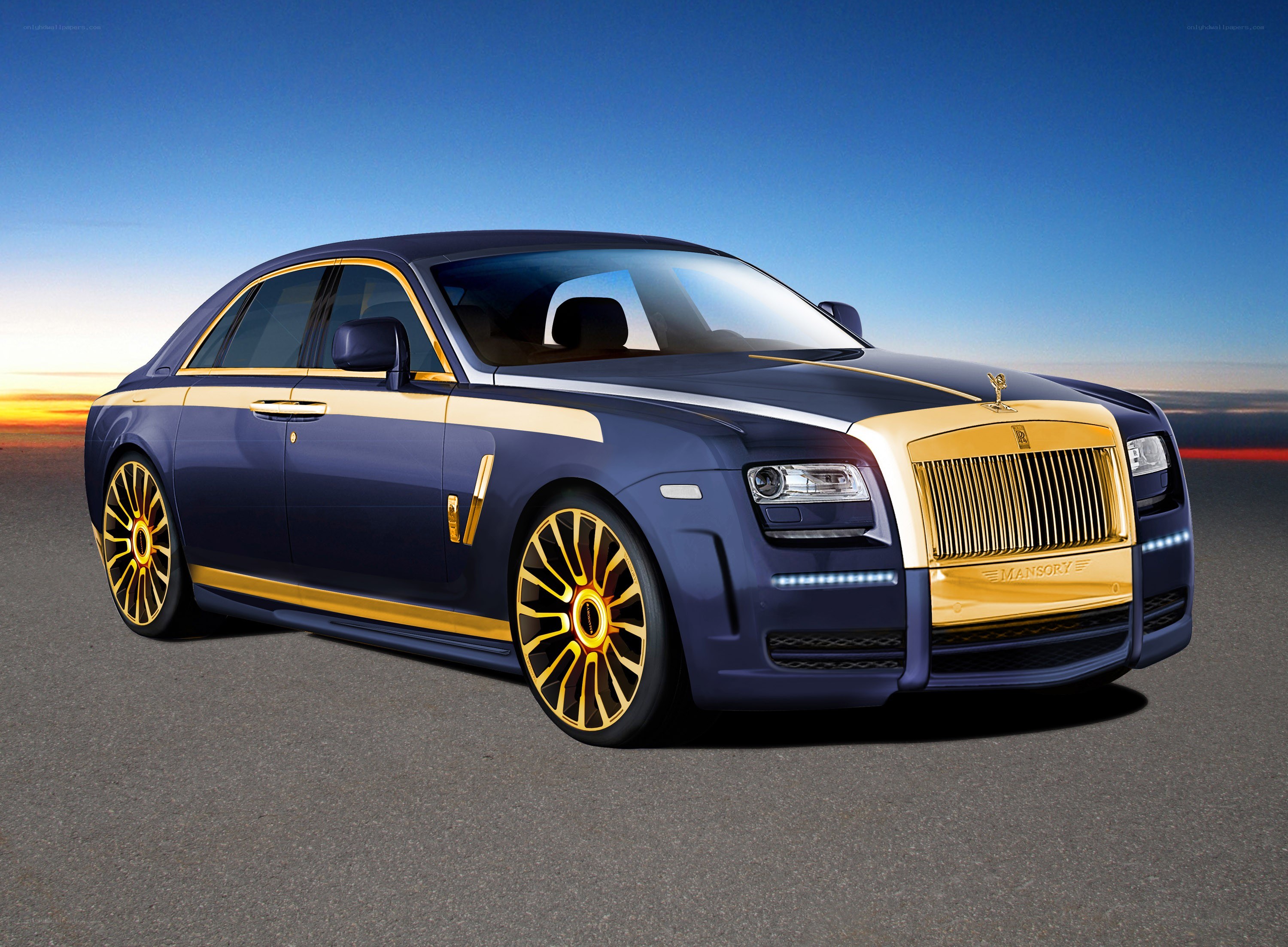 Blue and gold Rolls-Royce sedan