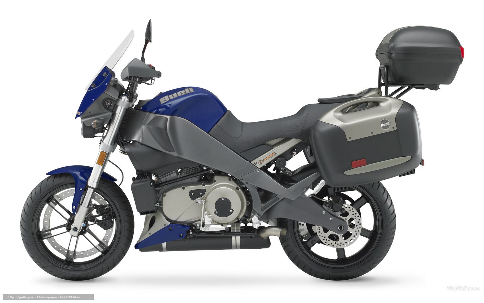 Blue and gray Buell motorcycle