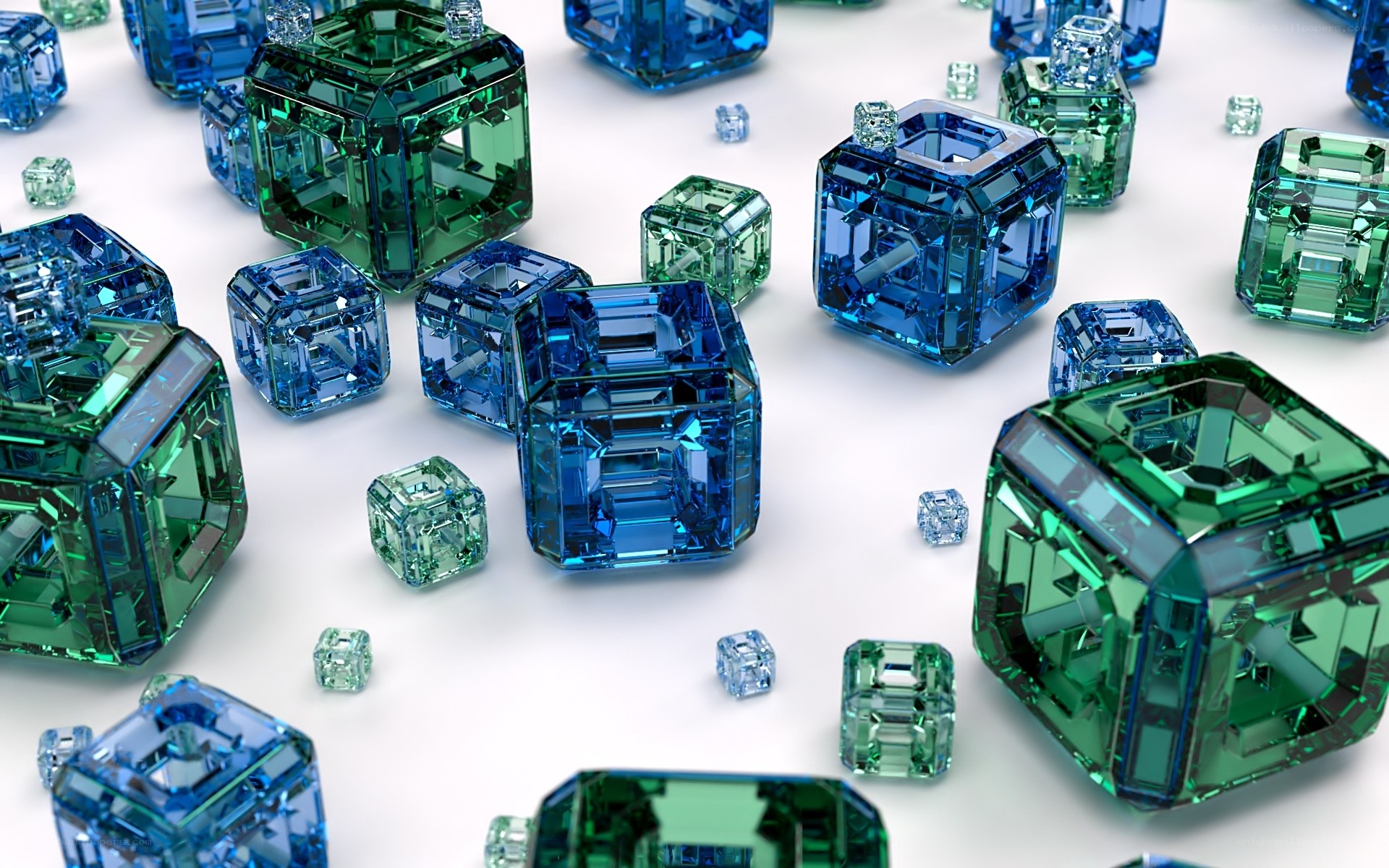 Blue and green crystal cubes
