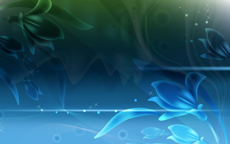 Blue and Green Floral Shapes — Serene, Digital Art, Flowers