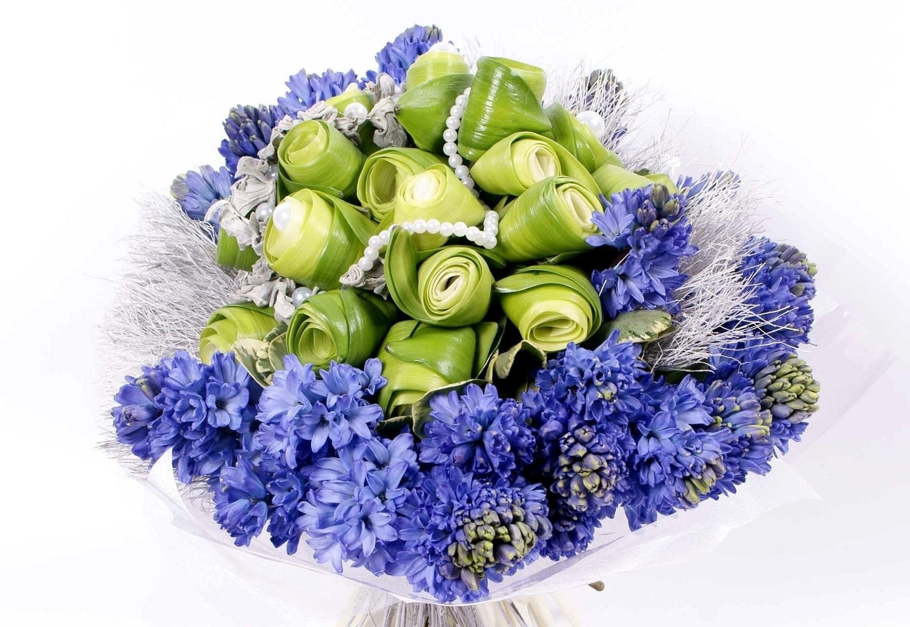blue and green flower bouquet