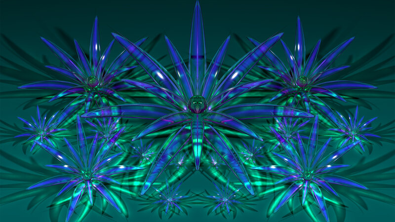 Blue and Green Fractal Flowers