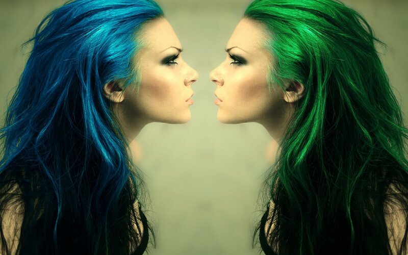 blue and green hair portrait