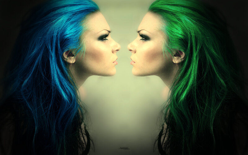 blue and green hair portrait