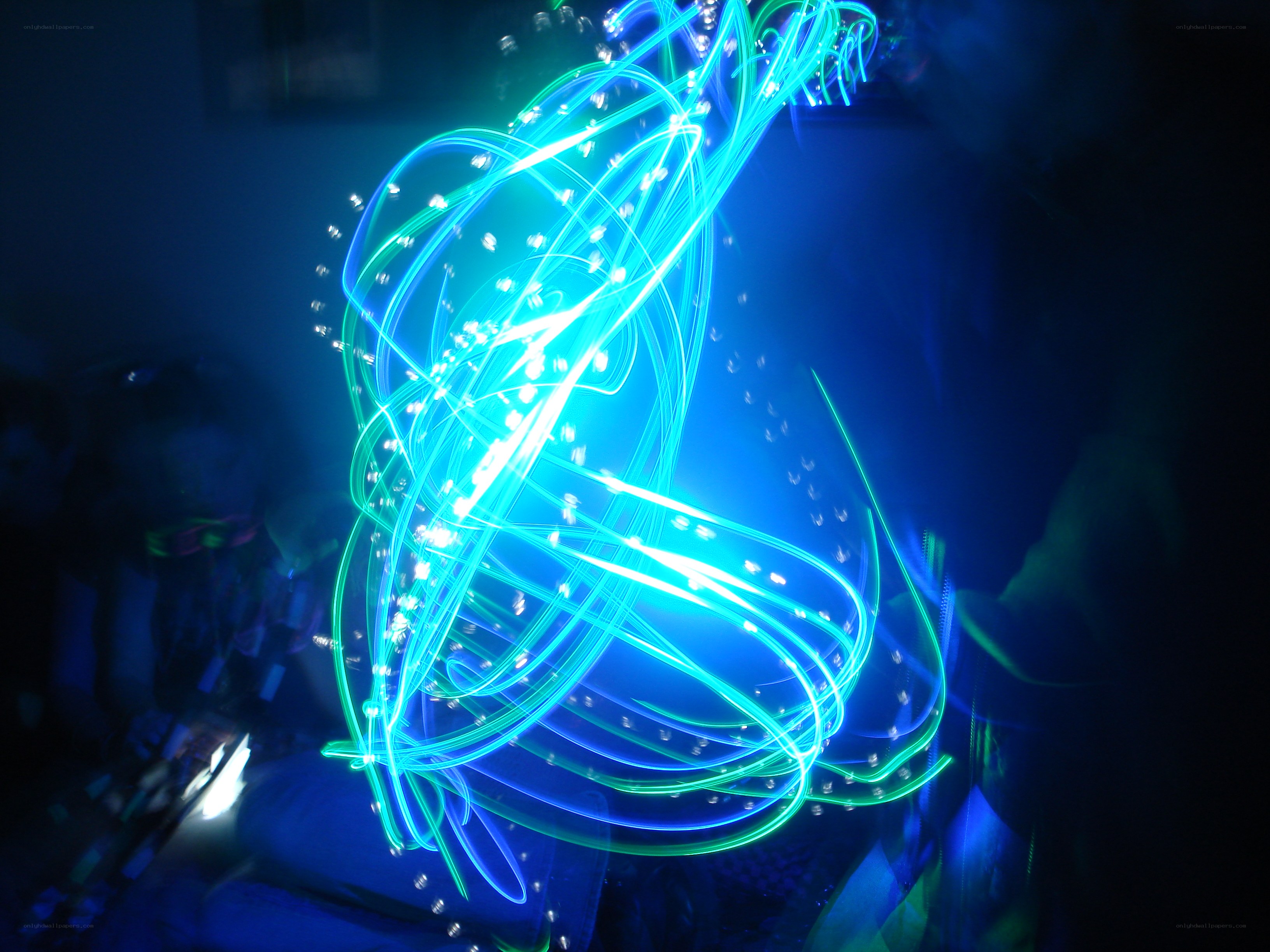 Blue and green light trails
