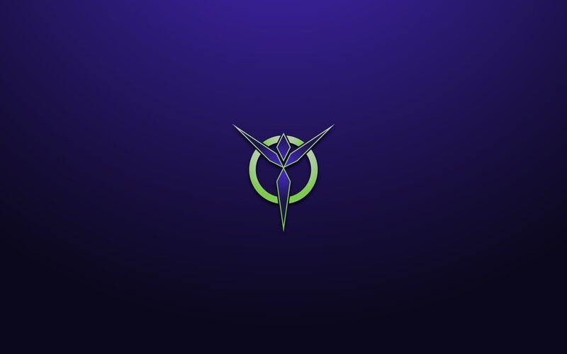 blue and green logo on dark background