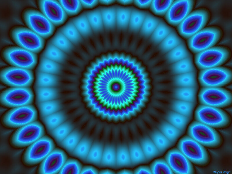 Blue and Green Mandala — Hypnotic, Digital Art, Circle
