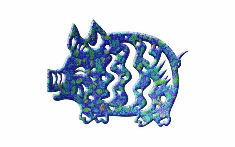 blue and green pig cutout