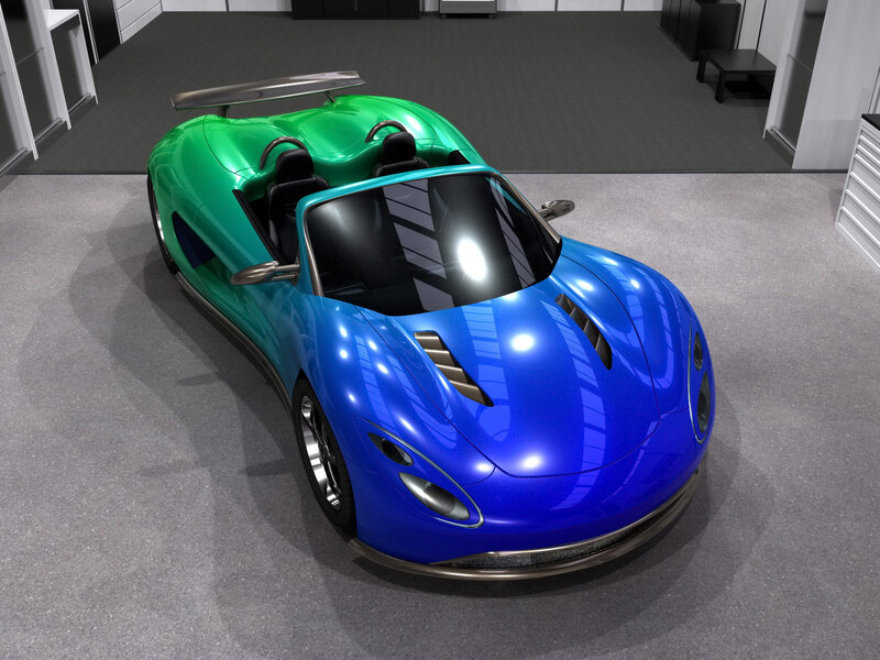 blue and green sports car