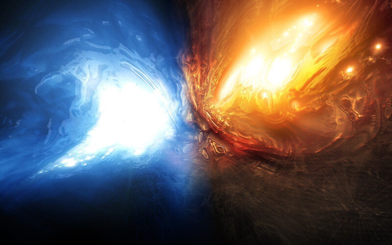 blue and orange energy vortex