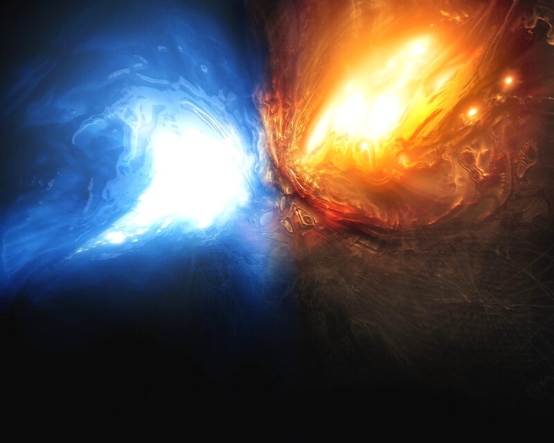 Blue and Orange Energy Vortex — Dramatic, Digital Art, Light