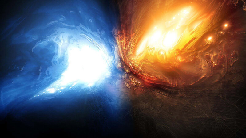blue and orange energy vortex