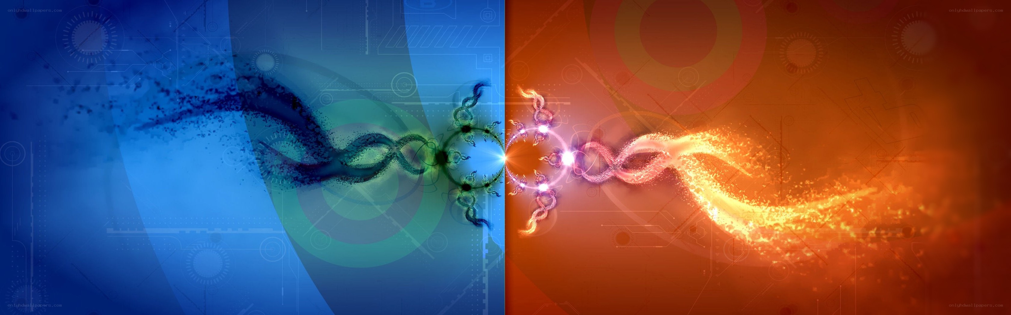 blue and orange energy waves