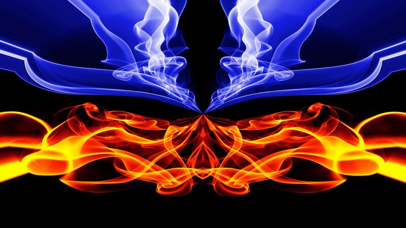 blue and orange flame design