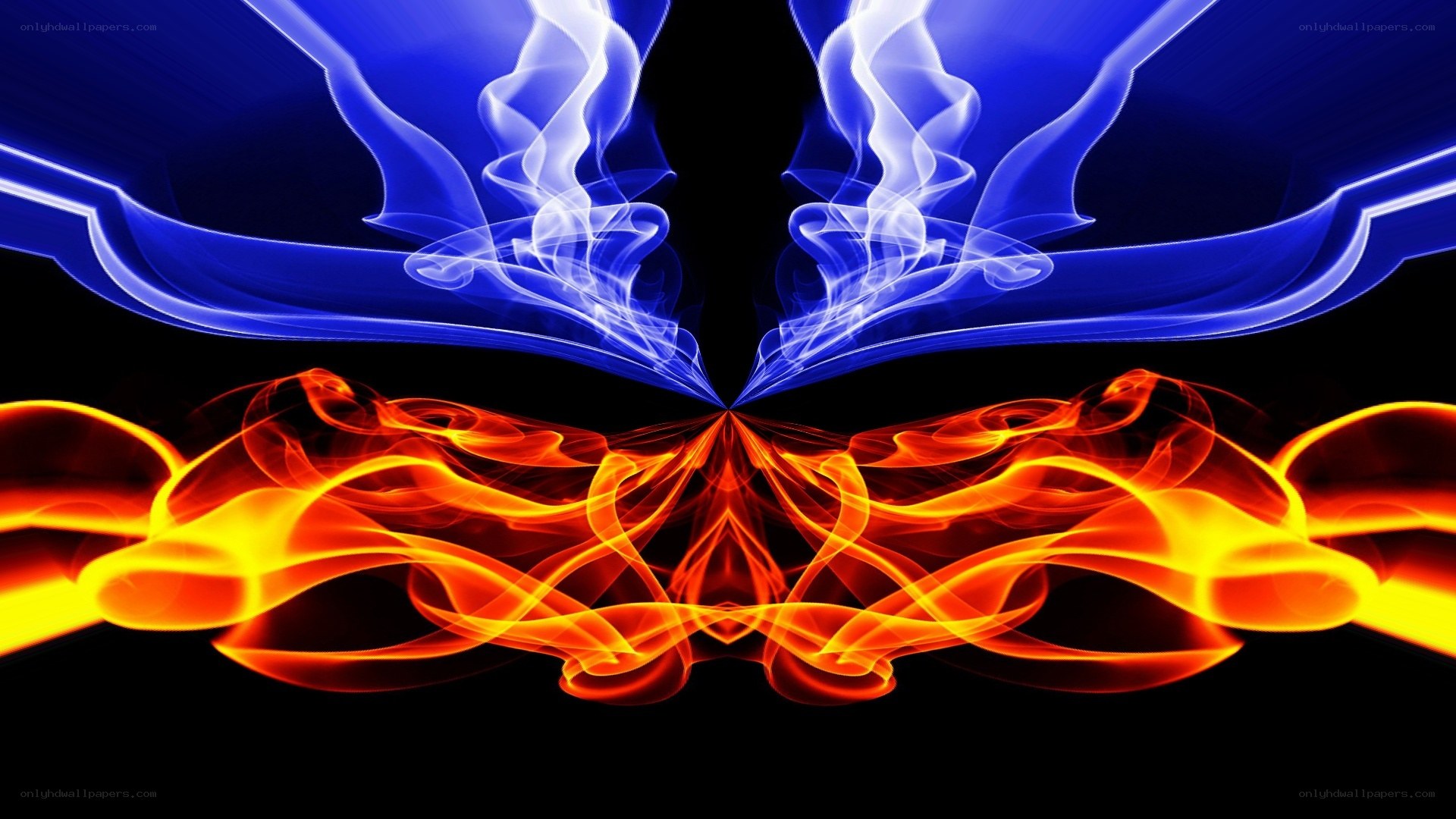 blue and orange flame design