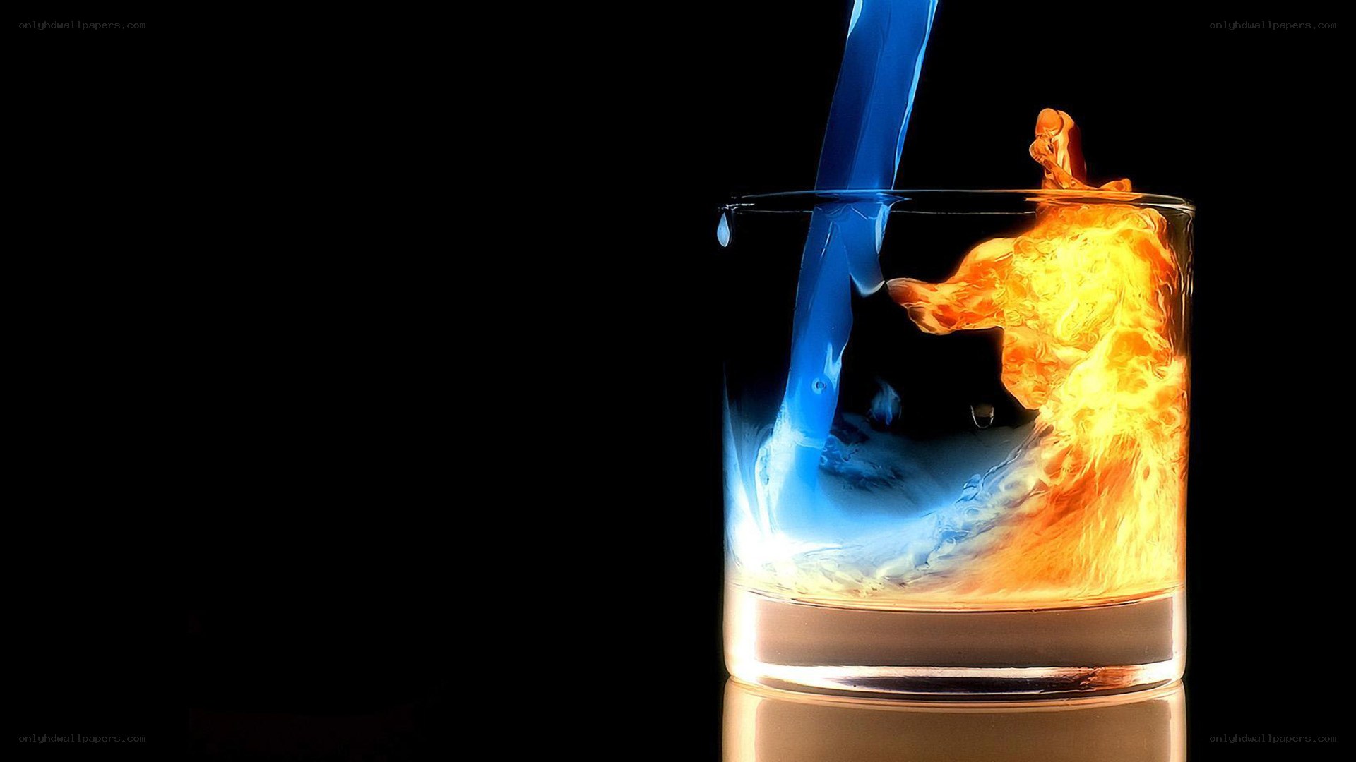 blue and orange liquid pouring