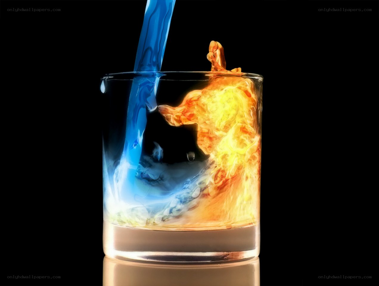 blue and orange liquid pouring