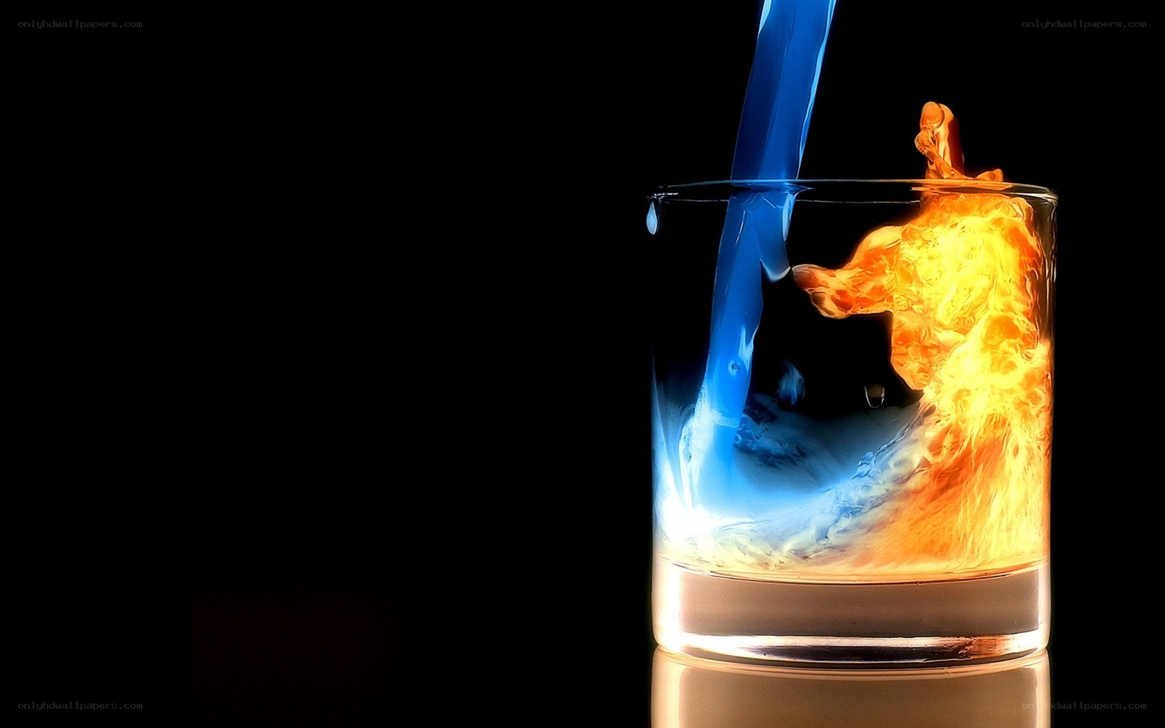 blue and orange liquid pouring
