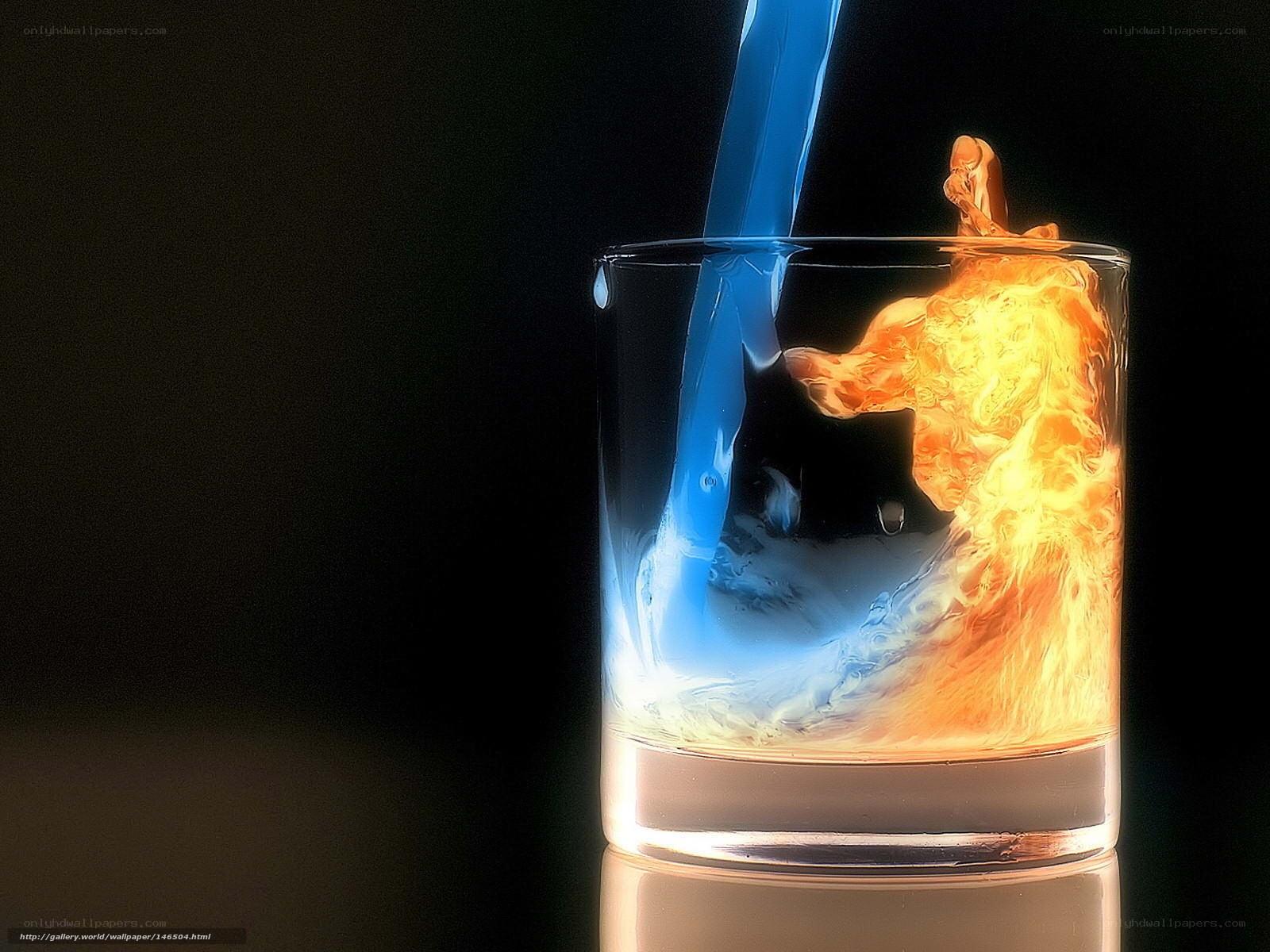 Blue and orange liquid pouring
