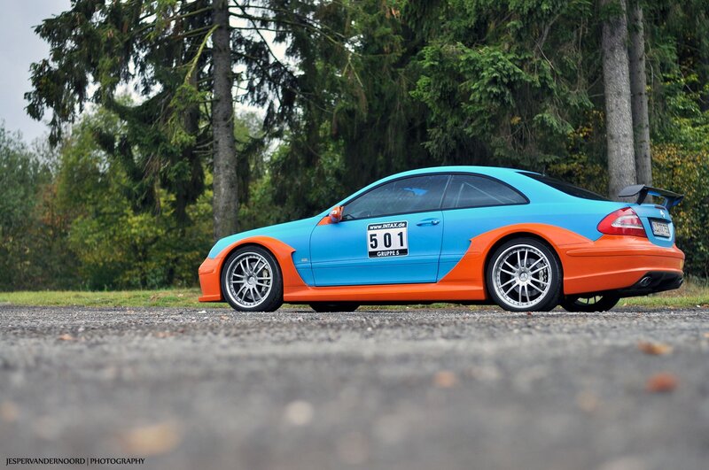 Blue and orange race car
